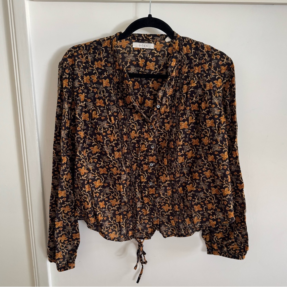 Doen Black and Gold Floral Blouse